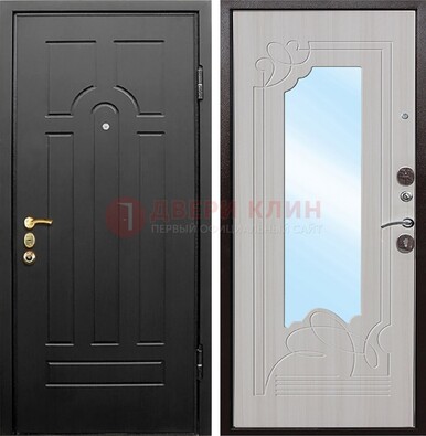 Темная входная дверь с МДФ Беленый дуб и зеркалом ДЗ-58 в Можайске