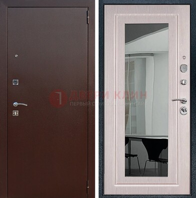 Входная дверь с порошковым напылением Медный антик/Белый дуб с зеркалом ДЗ-63 в Можайске