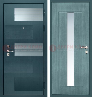 Входная дверь с зеркальной вставкой внутри с голубым МДФ с зеркалом ДЗ-71 в Мурманске