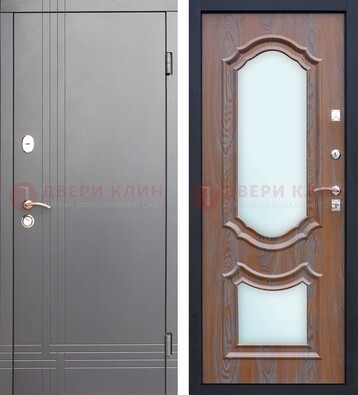 Серая входная дверь со светлой МДФ и зеркалами внутри ДЗ-77 в Можайске