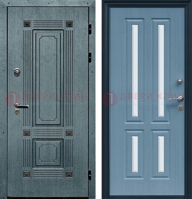 Голубая филенчатая дверь с МДФ и зеркальными вставками внутри ДЗ-80 в Можайске