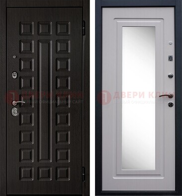 Черная филенчатая металлическая дверь МДФ с зеркалом ДЗ-83 в Можайске