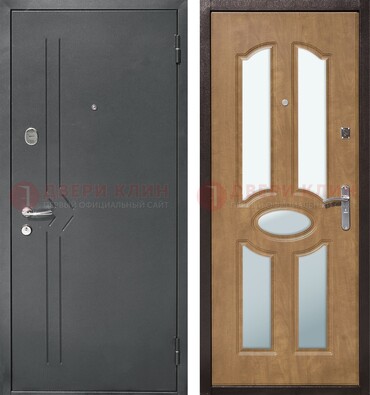 Железная серая дверь с порошковым напылением и МДФ с зеркалом ДЗ-90 в Можайске
