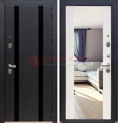 Черная входная дверь с зеркалом МДФ внутри ДЗ-9 в Можайске