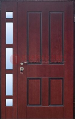 Красная входная полуторная дверь со стеклом ПЛ-10 в Можайске