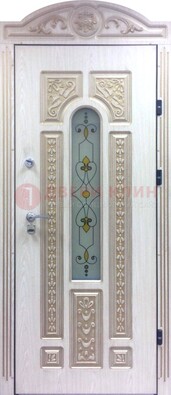 Белая железная дверь с МДФ и витражом ВЖ-26 в Можайске