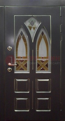Чёрная железная дверь с МДФ и витражом ВЖ-27 в Можайске